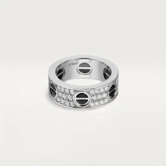 Anello Love, pavé di diamanti, ceramica – Oro bianco, ceramica, diamanti – Cartier