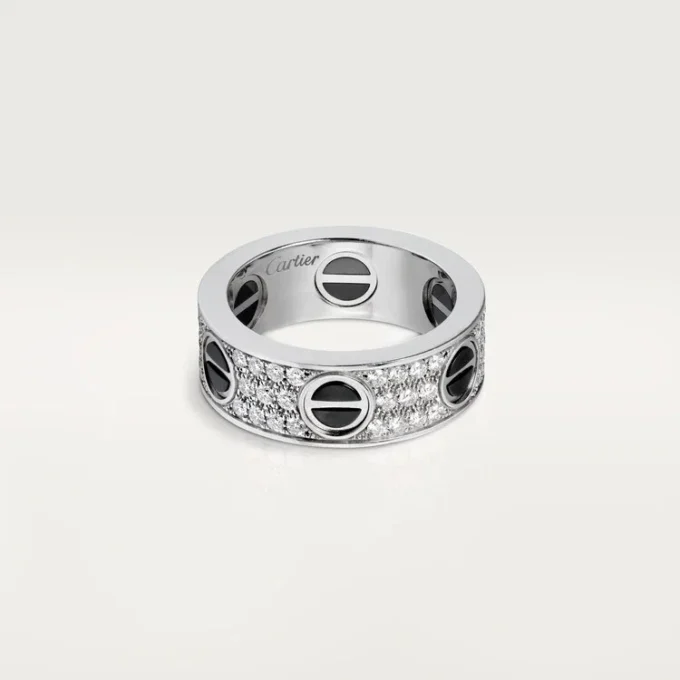 Anello Love, pavé di diamanti, ceramica – Oro bianco, ceramica, diamanti – Cartier
