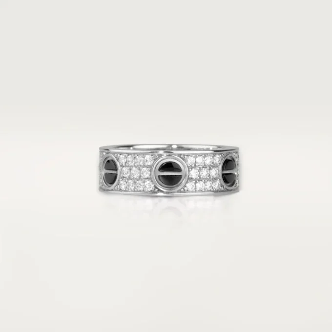 Anello Love, pavé di diamanti, ceramica – Oro bianco, ceramica, diamanti – Cartier