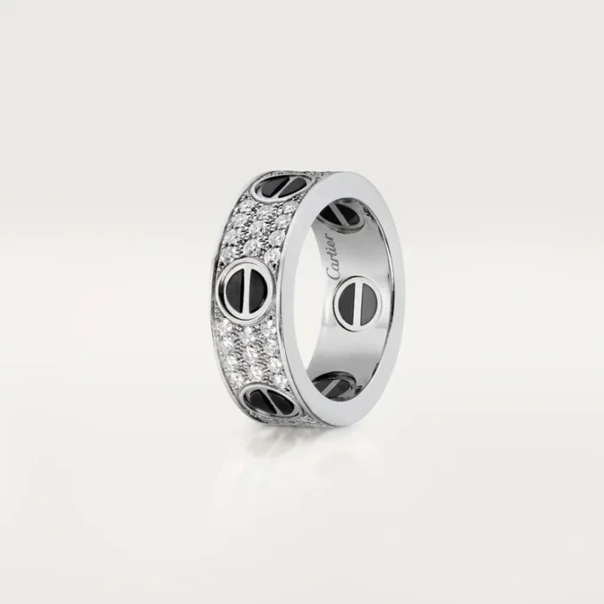 Anello Love, pavé di diamanti, ceramica – Oro bianco, ceramica, diamanti – Cartier