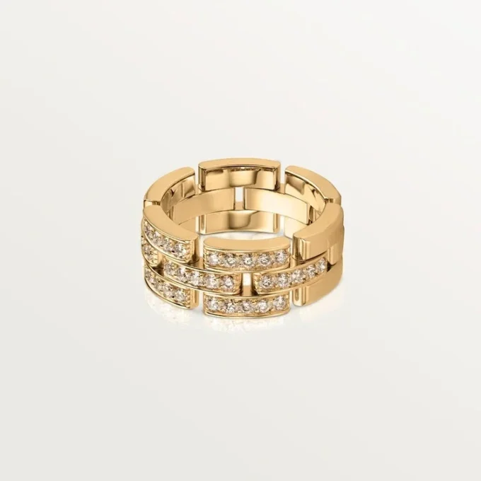 Anello Maillon Panthere, 3 file a mezza pavé di diamanti – Oro giallo, Diamanti – Cartier