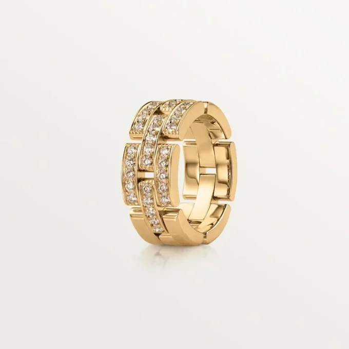 Anello Maillon Panthere, 3 file a mezza pavé di diamanti – Oro giallo, Diamanti – Cartier
