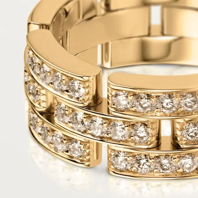 Anello Maillon Panthere, 3 file a mezza pavé di diamanti – Oro giallo, Diamanti – Cartier