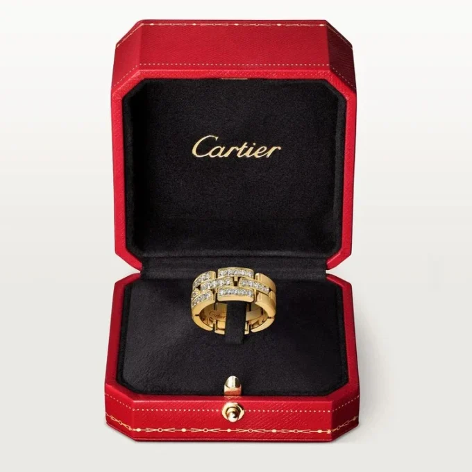 Anello Maillon Panthere, 3 file a mezza pavé di diamanti – Oro giallo, Diamanti – Cartier