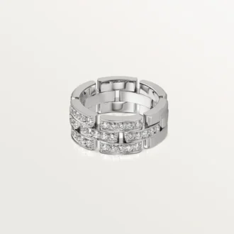 Anello Maillon Panthere, 3 file con pavé di diamanti – Oro bianco, Diamanti – Cartier