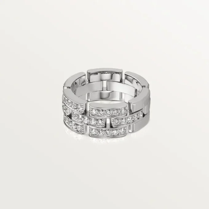 Anello Maillon Panthere, 3 file con pavé di diamanti – Oro bianco, Diamanti – Cartier