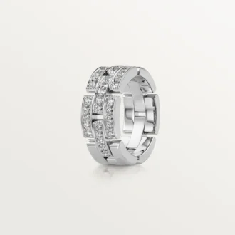Anello Maillon Panthere, 3 file con pavé di diamanti – Oro bianco, Diamanti – Cartier