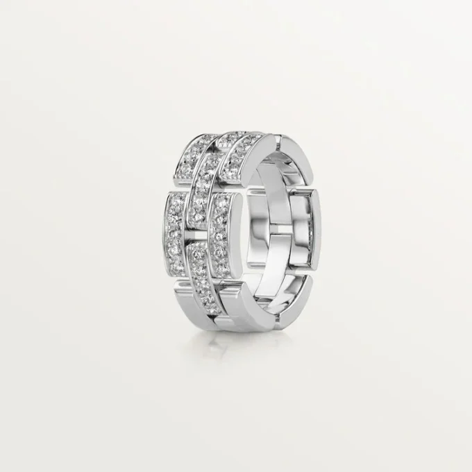 Anello Maillon Panthere, 3 file con pavé di diamanti – Oro bianco, Diamanti – Cartier