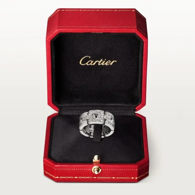 Anello Maillon Panthere, 3 file con pavé di diamanti – Oro bianco, Diamanti – Cartier