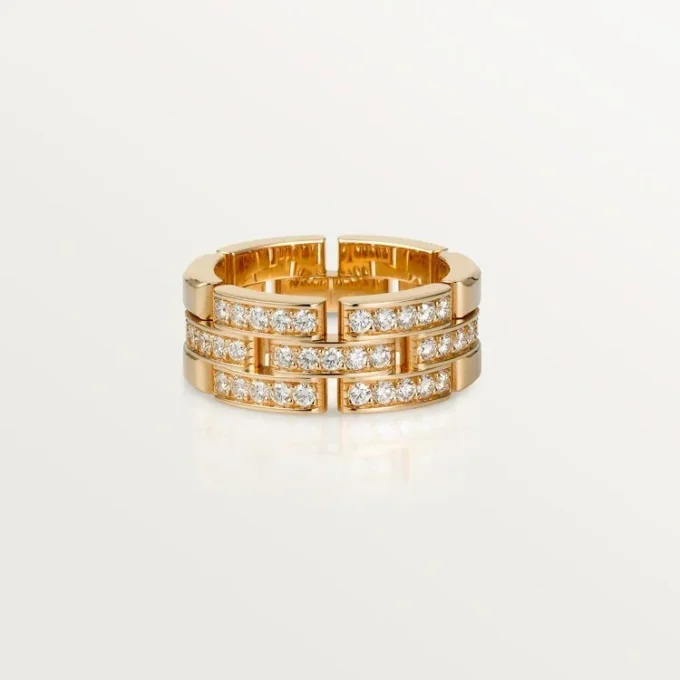Anello Maillon Panthere, 3 file con pavé di diamanti – Oro rosa, Diamanti – Cartier