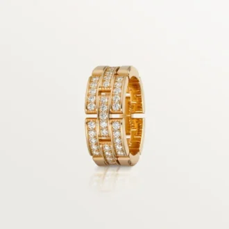 Anello Maillon Panthere, 3 file con pavé di diamanti – Oro rosa, Diamanti – Cartier
