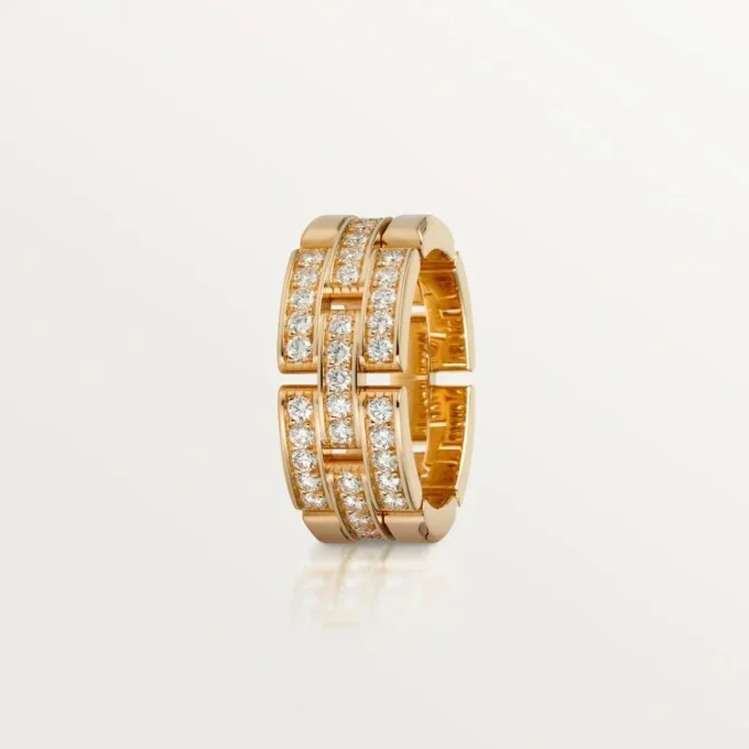 Anello Maillon Panthere, 3 file con pavé di diamanti – Oro rosa, Diamanti – Cartier