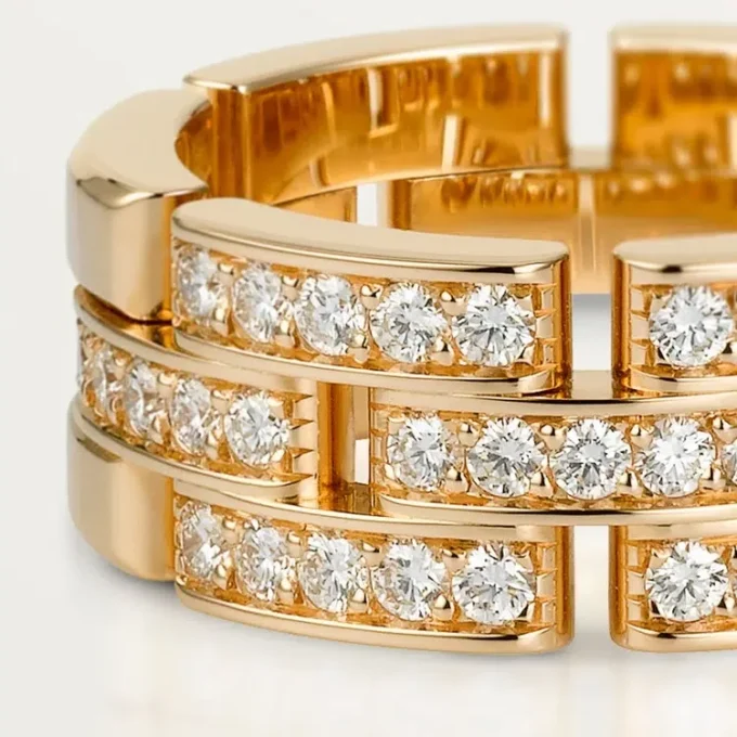 Anello Maillon Panthere, 3 file con pavé di diamanti – Oro rosa, Diamanti – Cartier