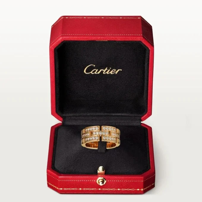 Anello Maillon Panthere, 3 file con pavé di diamanti – Oro rosa, Diamanti – Cartier