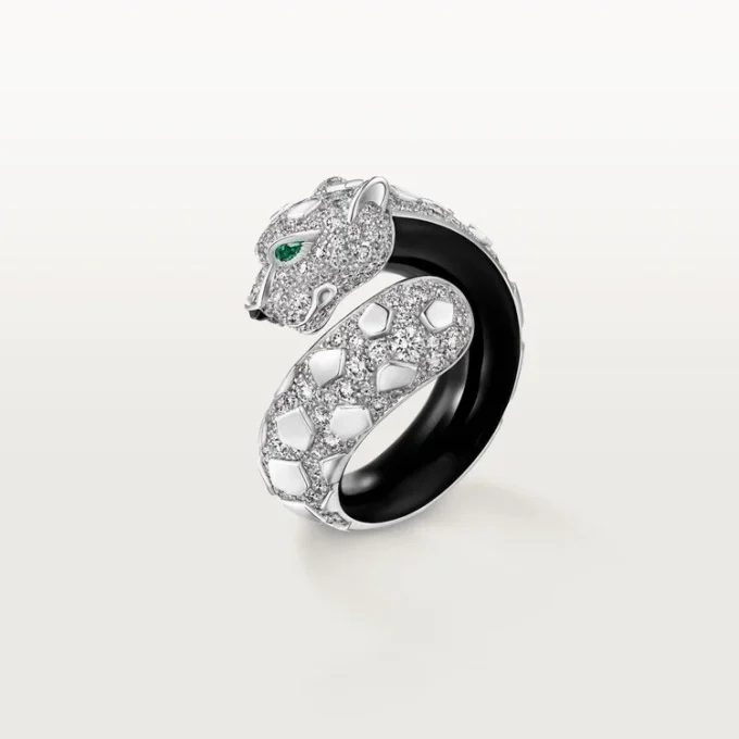 Anello Panthere De Cartier, laccato nero, pavé