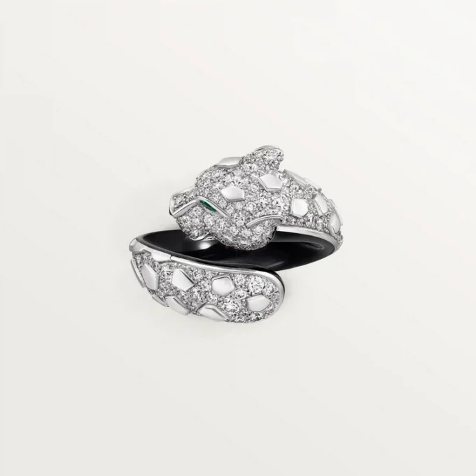 Anello Panthere De Cartier, laccato nero, pavé