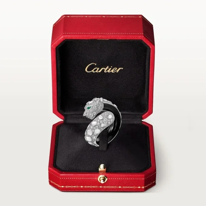 Anello Panthere De Cartier, laccato nero, pavé