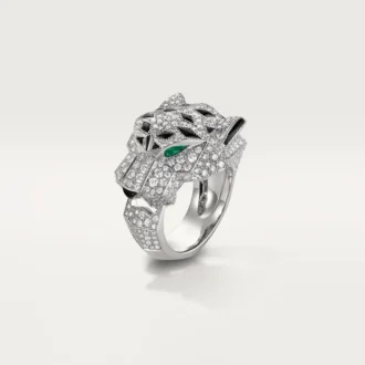 Anello Panthere De Cartier – Oro bianco, diamanti, smeraldi, onice – Cartier