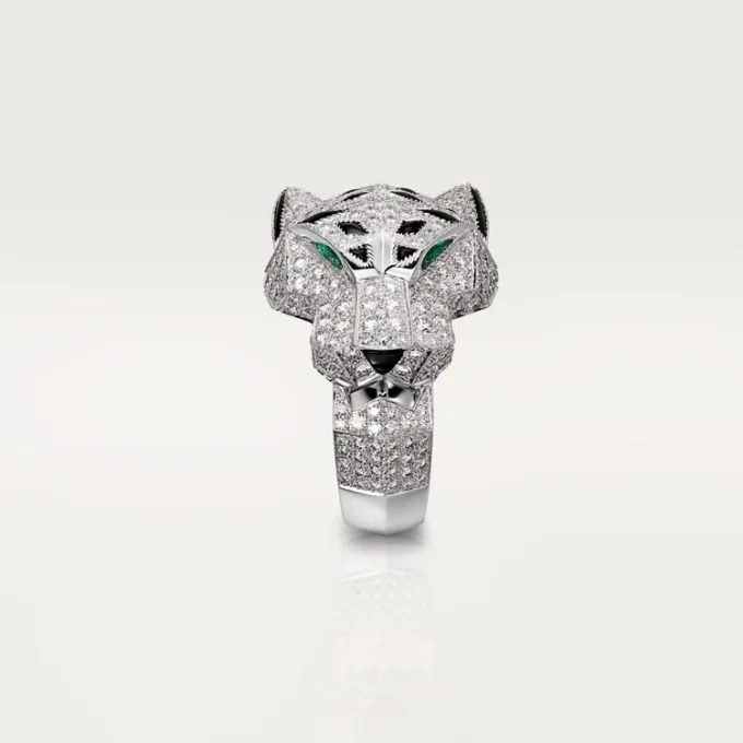 Anello Panthere De Cartier – Oro bianco, diamanti, smeraldi, onice – Cartier