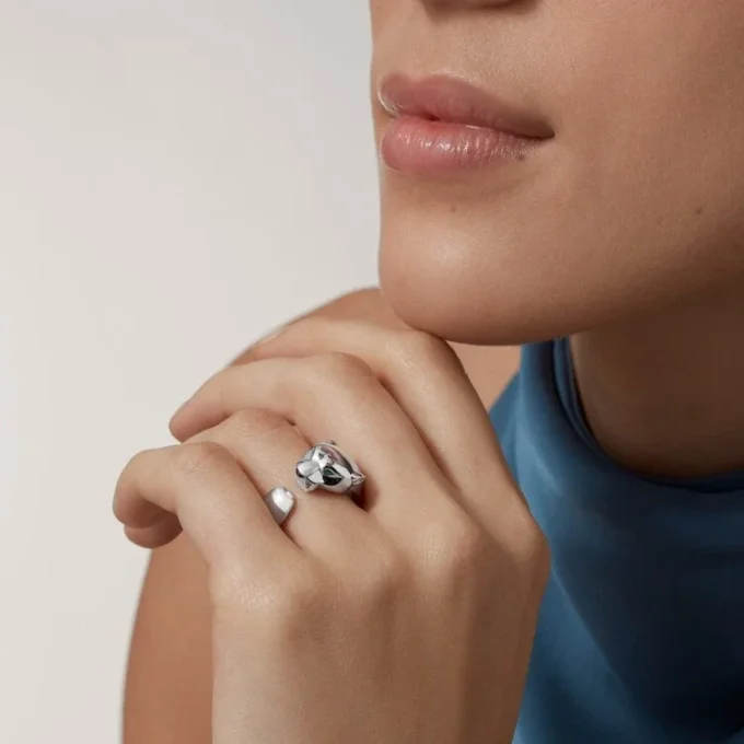 Anello Panthere De Cartier – Oro bianco, granati tsavoriti, onice – Cartier