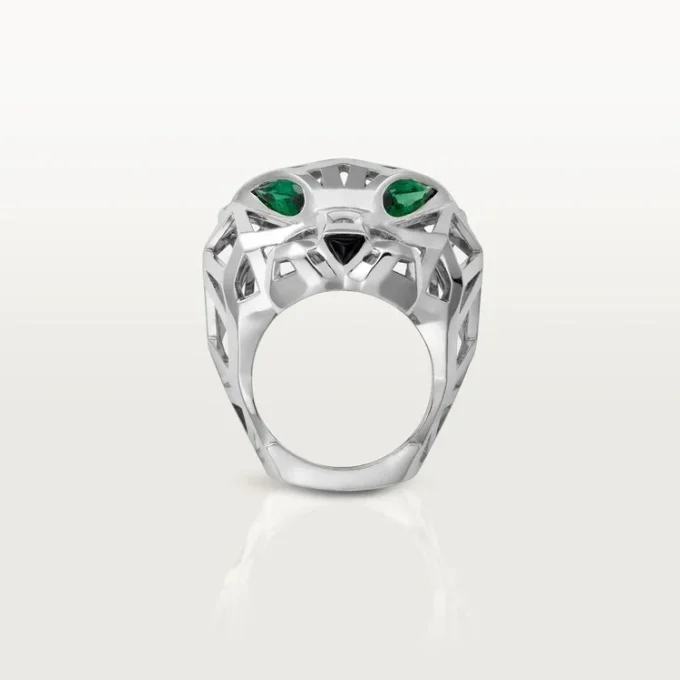 Anello Panthere De Cartier – Oro bianco non rodiato, granati tsavoriti, onice – Cartier