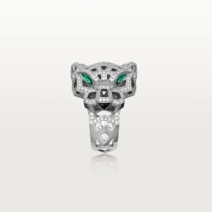 Anello Panthere De Cartier – Oro bianco, onice, smeraldi, diamanti – Cartier
