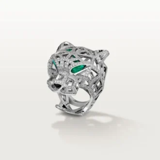 Anello Panthere De Cartier – Oro bianco, smeraldi, onice, diamanti – Cartier