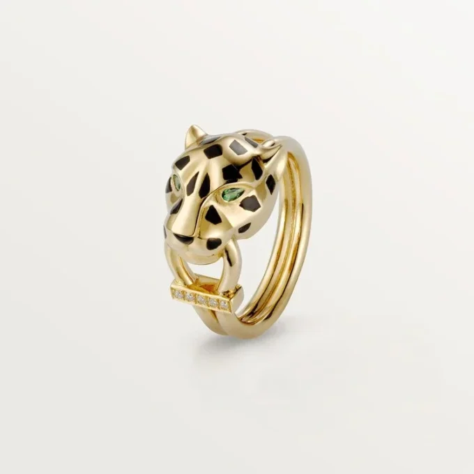 Anello Panthere De Cartier – Oro giallo, lacca, diamanti, granato tsavorite – Cartier