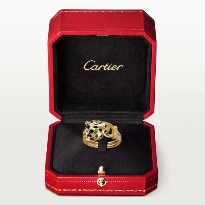 Anello Panthere De Cartier – Oro giallo, lacca, diamanti, granato tsavorite – Cartier