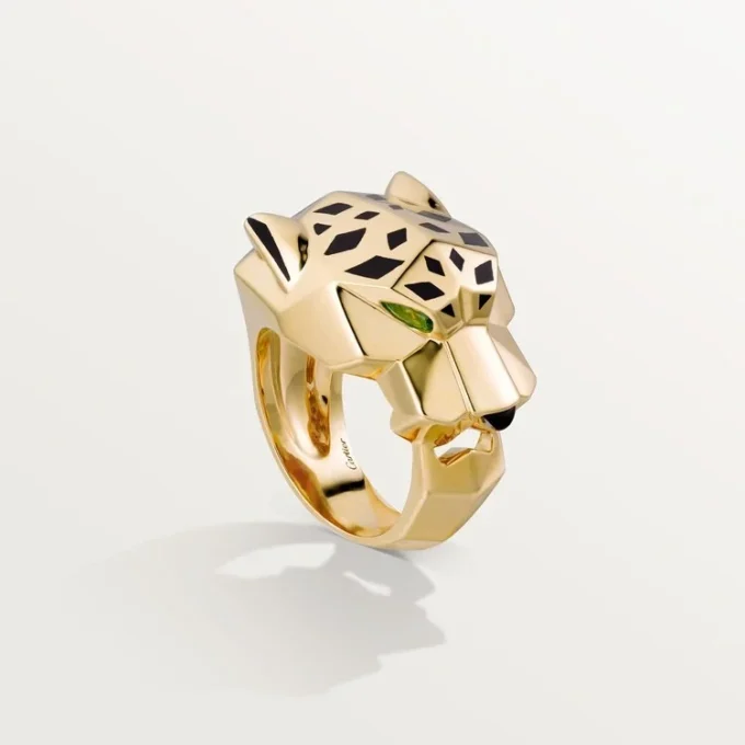 Anello Panthere De Cartier – Oro giallo, lacca, granato tsavorite, onice – Cartier