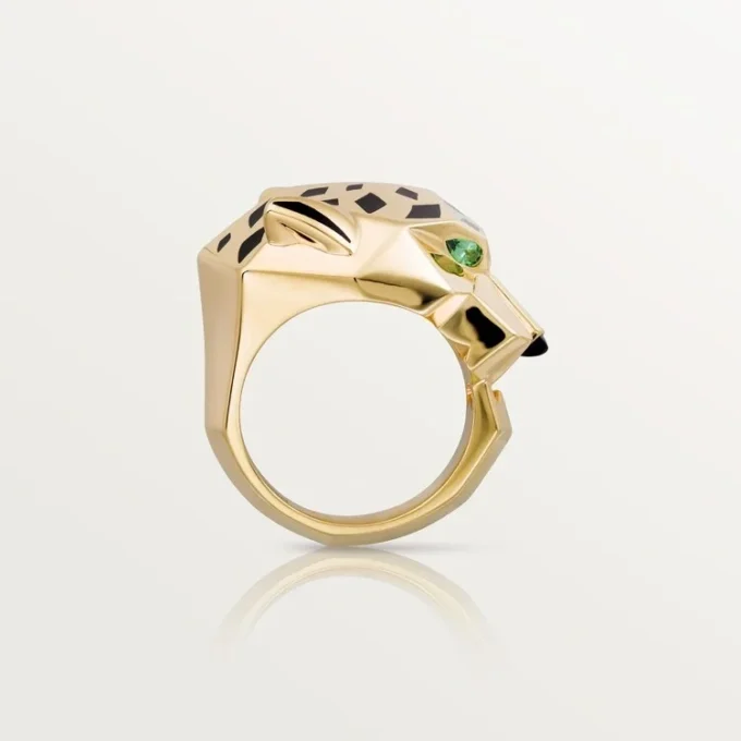 Anello Panthere De Cartier – Oro giallo, lacca, granato tsavorite, onice – Cartier