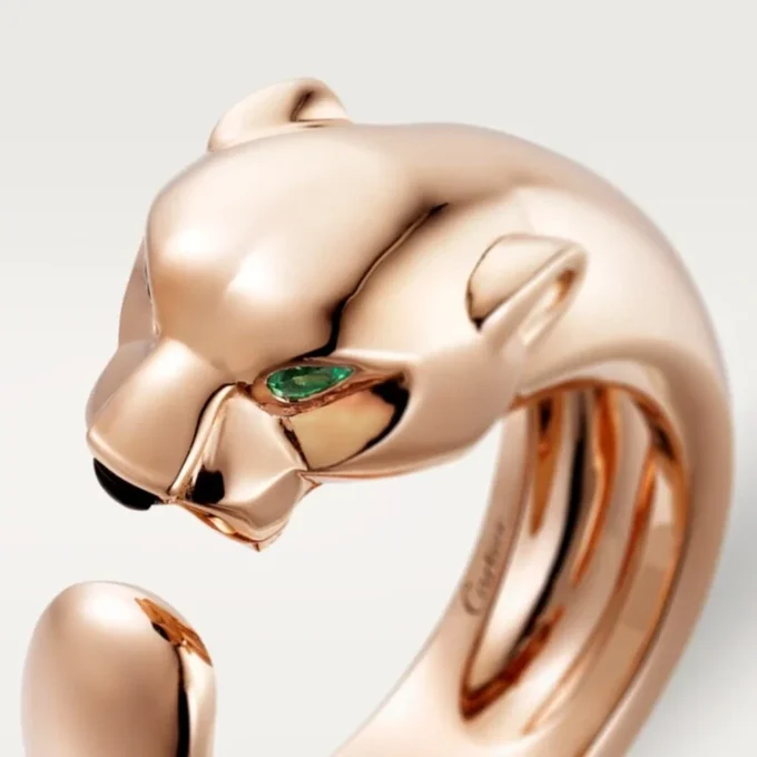 Anello Panthere De Cartier – Oro rosa, granati tsavoriti, onice – Cartier