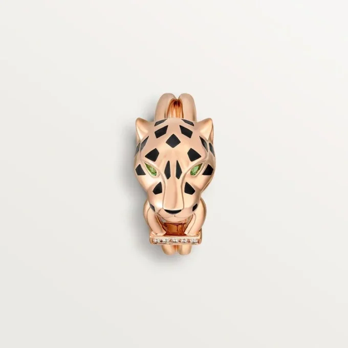Anello Panthere De Cartier – Oro rosa, granati tsavoriti, onice, lacca nera, diamanti – Cartier