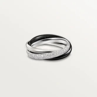 Anello Trinity, ceramica, modello piccolo, mezzo pavé
