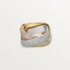 Anello Trinity, forma a cuscino, modello grande, pavé