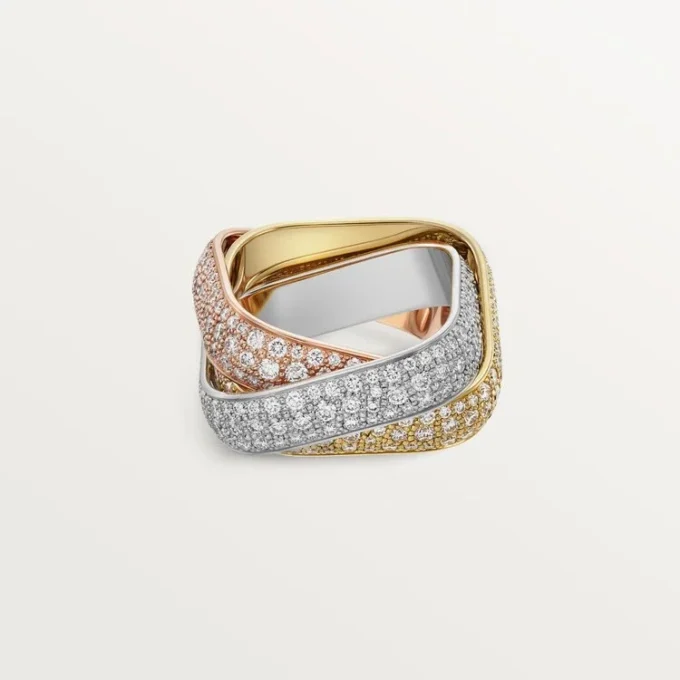Anello Trinity, forma a cuscino, modello grande, pavé
