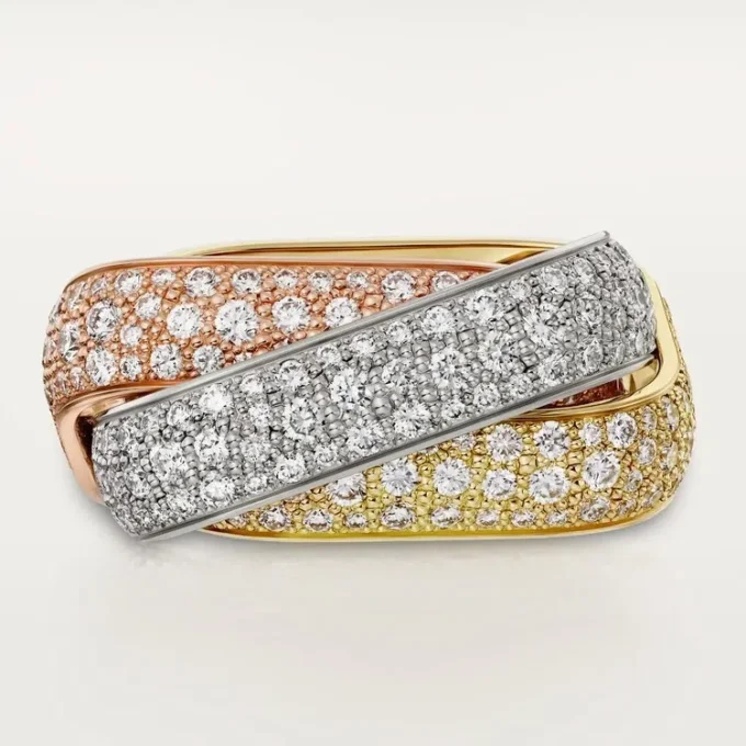 Anello Trinity, forma a cuscino, modello grande, pavé