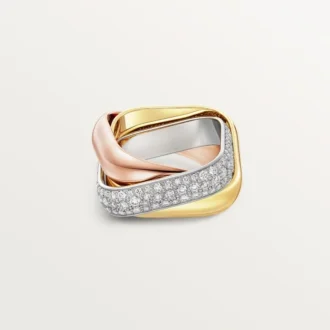 Anello Trinity, forma a cuscino, modello grande, semi-pavé