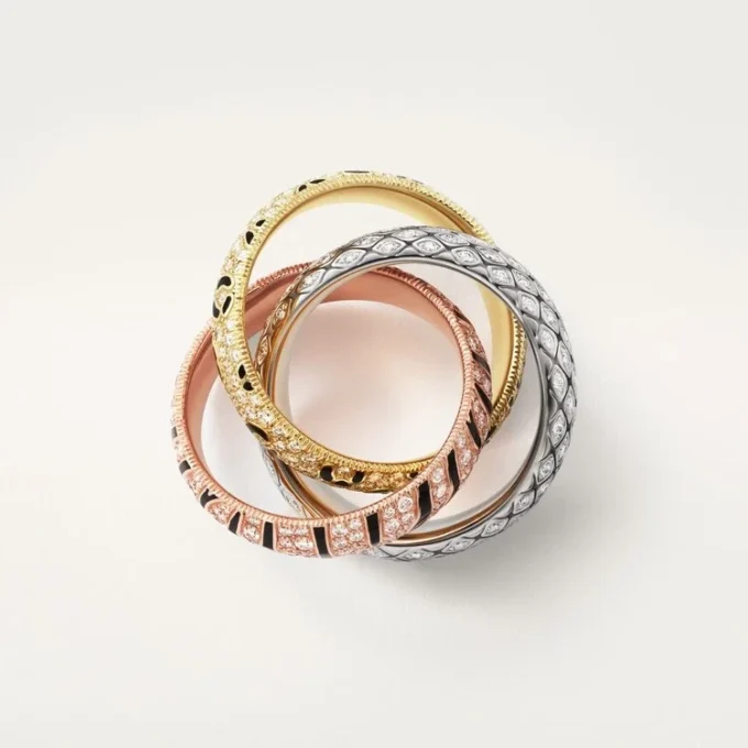 Anello Trinity, laccato, pavé