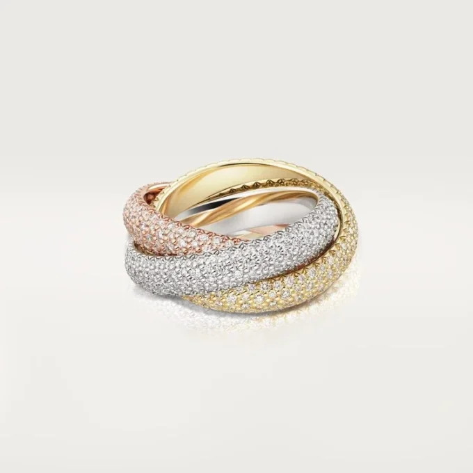 Anello Trinity, modello grande, pavé