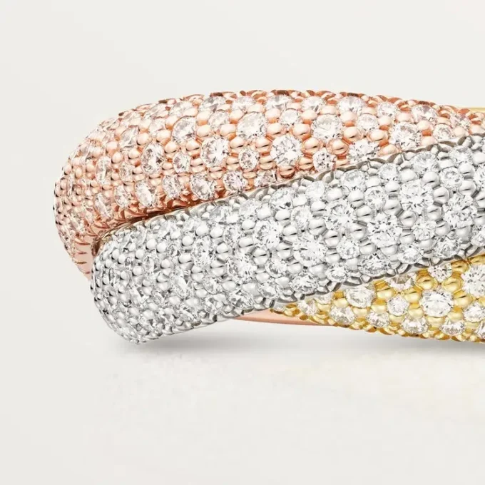 Anello Trinity, modello grande, pavé