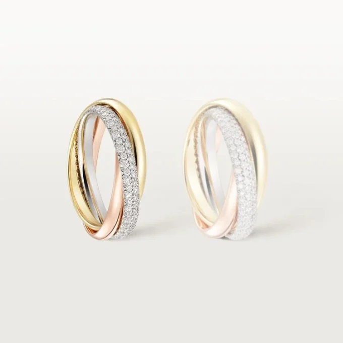 Anello Trinity, modello piccolo, semi-pavé