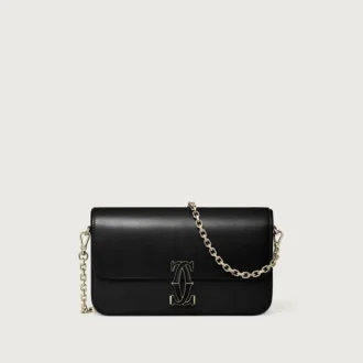Borsa a catena mini, Double C De Cartier – Pelle di vitello nera, finitura in oro e smalto nero – Cartier