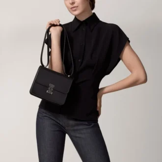 Borsa a tracolla, Mini, Double C De Cartier – Pelle di vitello nera, finitura in oro e smalto nero – Cartier