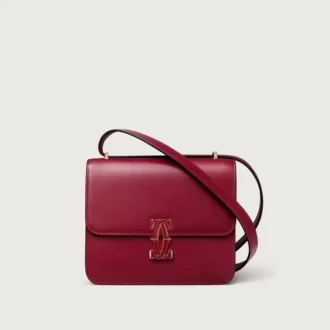 Borsa a tracolla, Mini, Double C De Cartier – Pelle di vitello rosso ciliegia, finitura in oro e smalto rosso ciliegia – Cartier