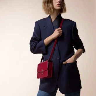 Borsa a tracolla, Mini, Double C De Cartier – Pelle di vitello rosso ciliegia, finitura in oro e smalto rosso ciliegia – Cartier