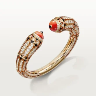 Bracciale di alta gioielleria – Oro rosa, corallo, onice, lacca nera, diamanti – Cartier