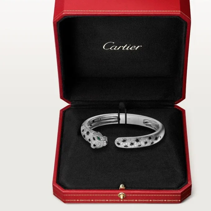 Bracciale Panthere De Cartier, modello medio, semi-pavé