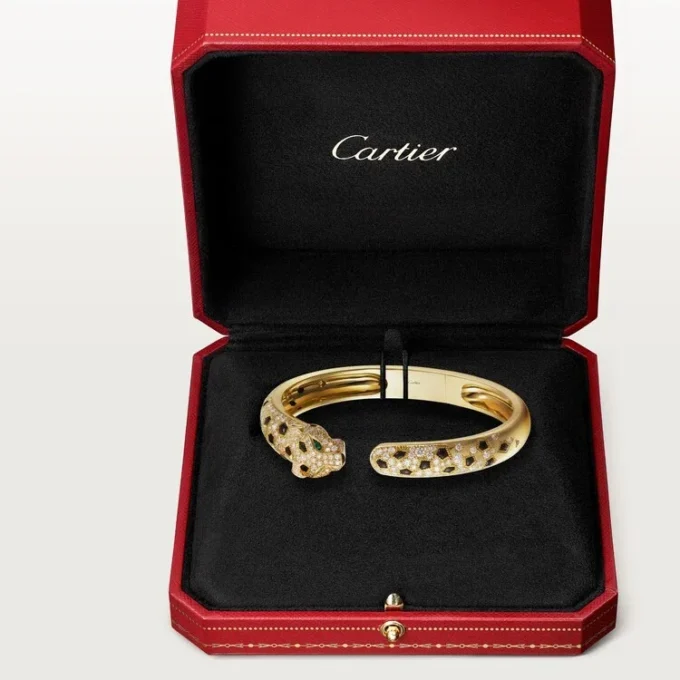 Bracciale Panthere De Cartier, modello medio, semi-pavé