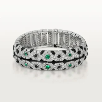 Bracciale rigido Panthere De Cartier, smeraldo, pavé